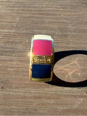 Coach Gold Tone Ring with Pink, Blue & Cream Enamel